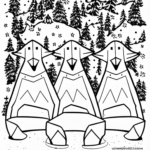 Coloring page of 3 wolves howling at santa on the moon
