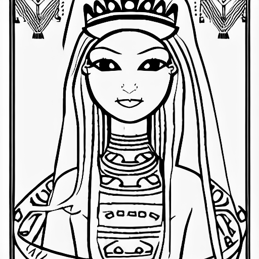 Coloring page of a babylonian princess