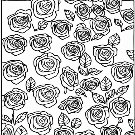 Coloring page of a beautiful garden of roses