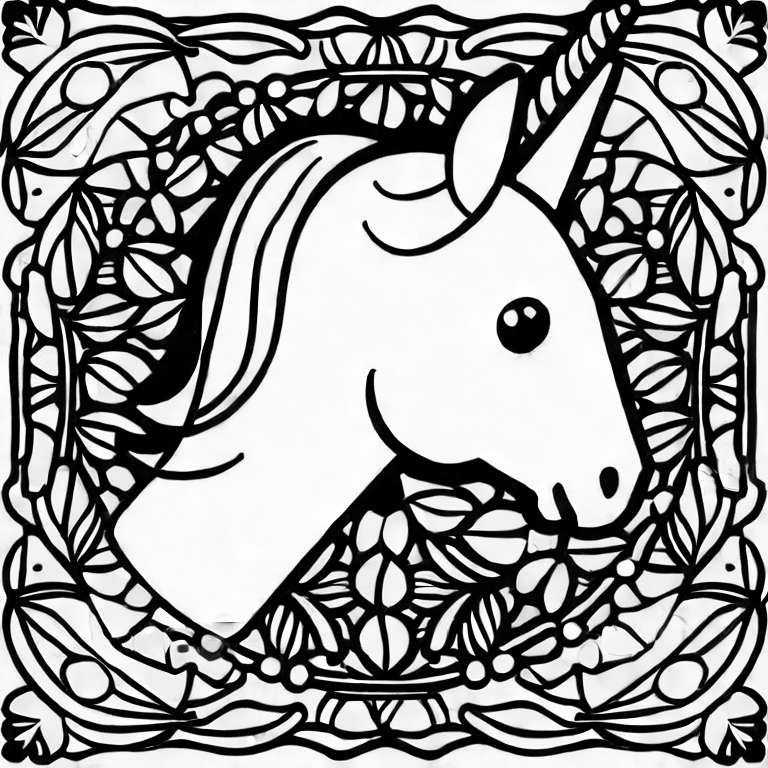 Coloring page of a beautyful cute unicorn for kids