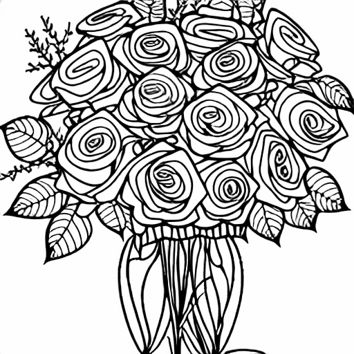 Coloring page of a bouquet of roses