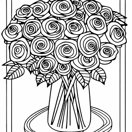 Coloring page of a bouquet of roses