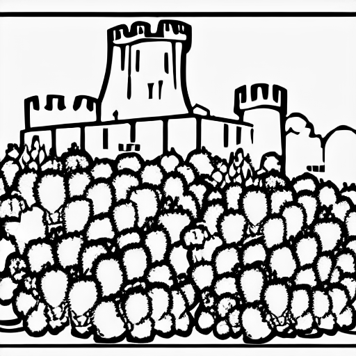 Coloring page of a broccoli and totnes castle