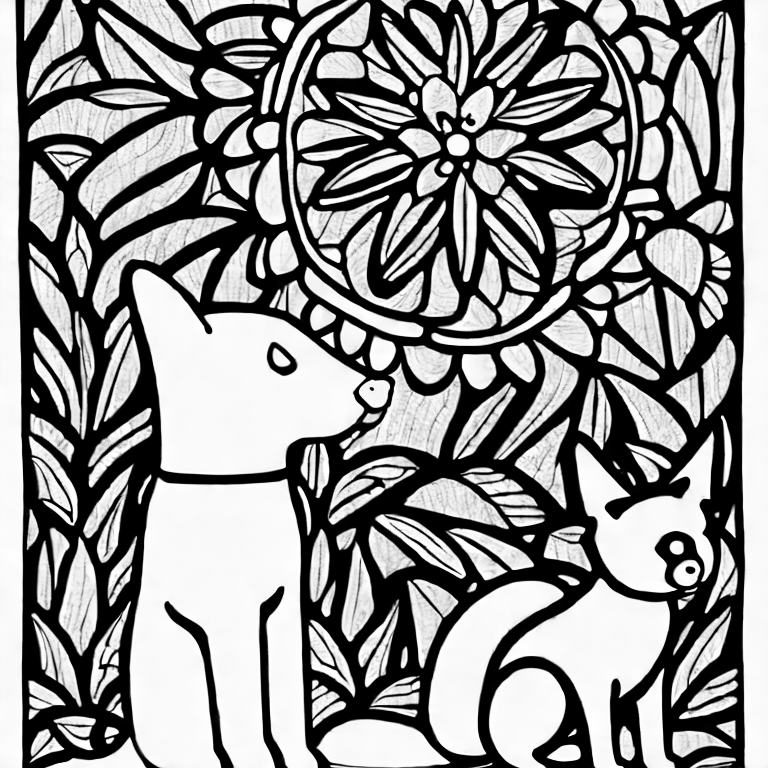Coloring page of a cat and a dog