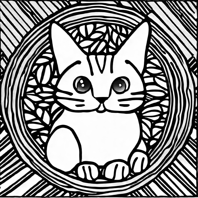 Coloring page of a cute cat in kawai style