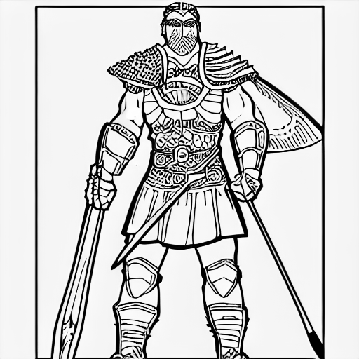 Coloring page of a heroic warrior