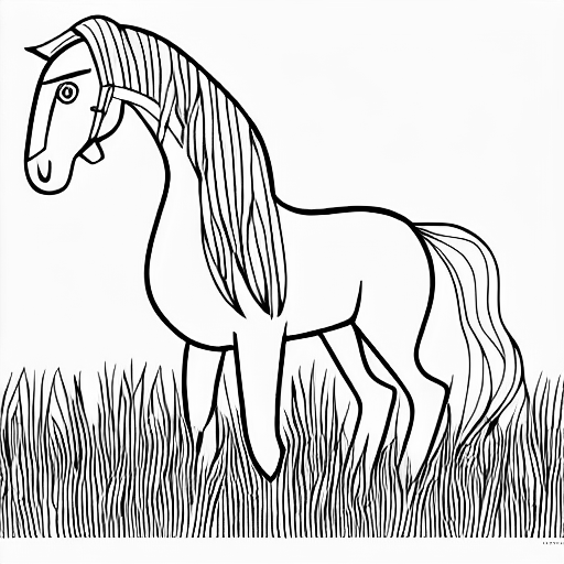 Coloring page of a horse is galopping on a meadow