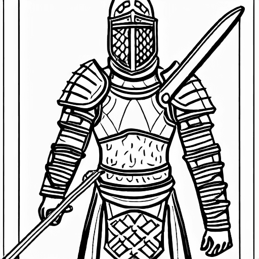 Coloring page of a knight in shining armor