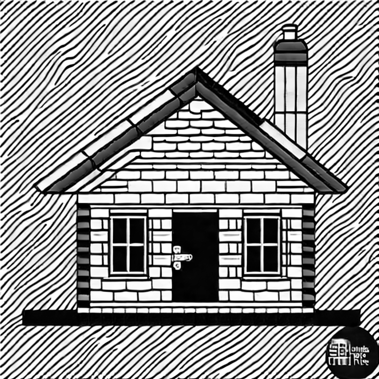 Coloring page of a lego brick house with white wall paper