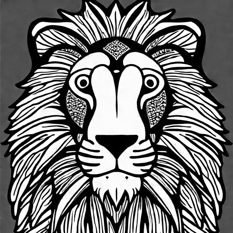 Coloring page of a lion sit on table