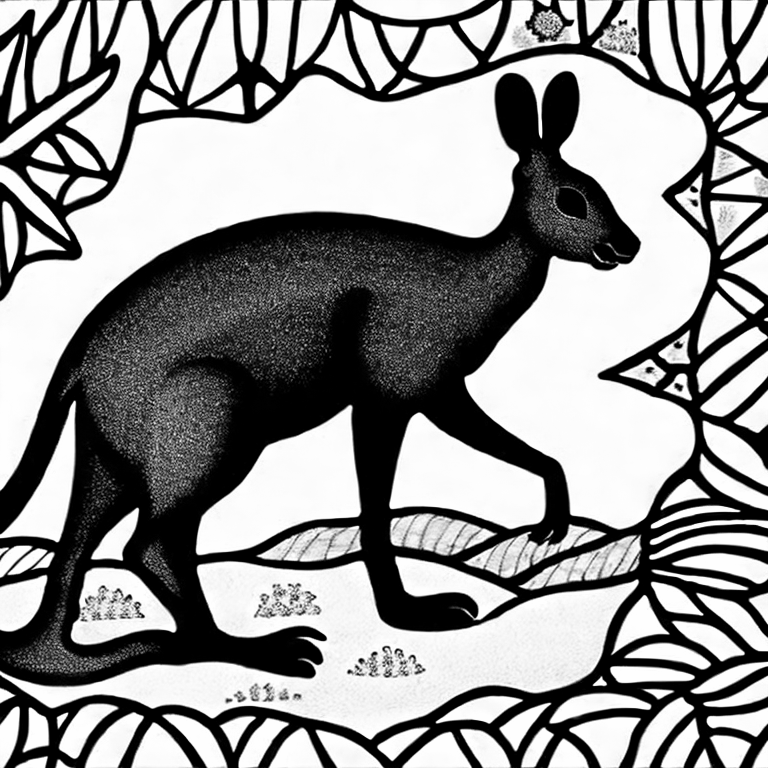 Coloring page of a mother kangaroo in a savannah