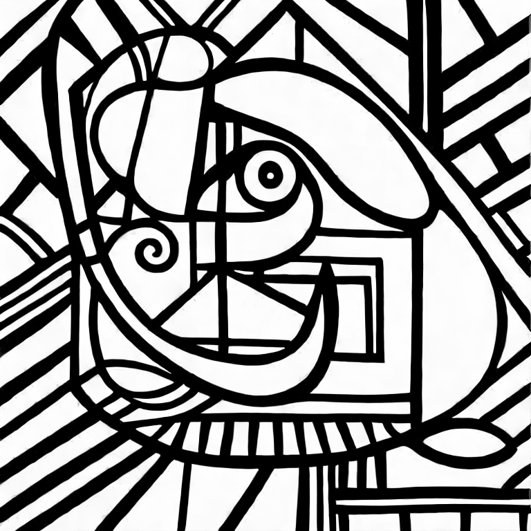 Coloring page of a picasso painting in the cubist style
