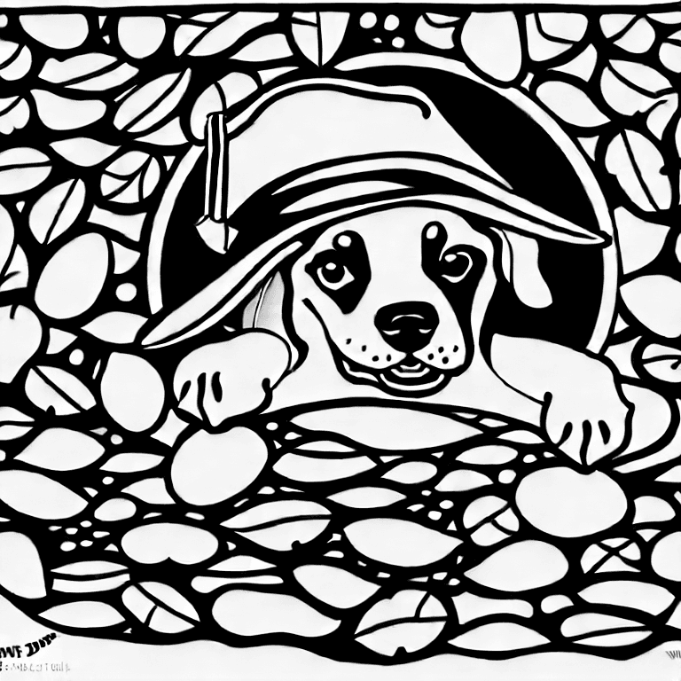 Coloring page of a pirate dog playing in a pit of de