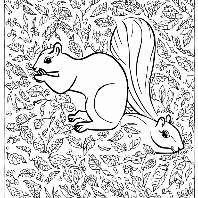 Coloring page of a squirrel