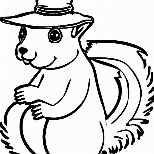 Coloring page of a squirrel with a hat