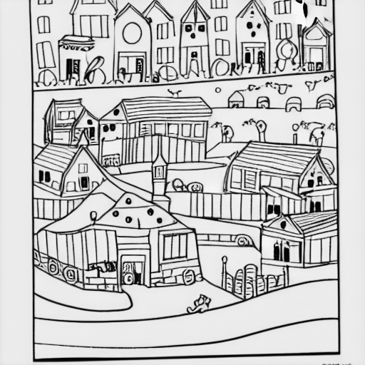 Coloring page of a town of mice