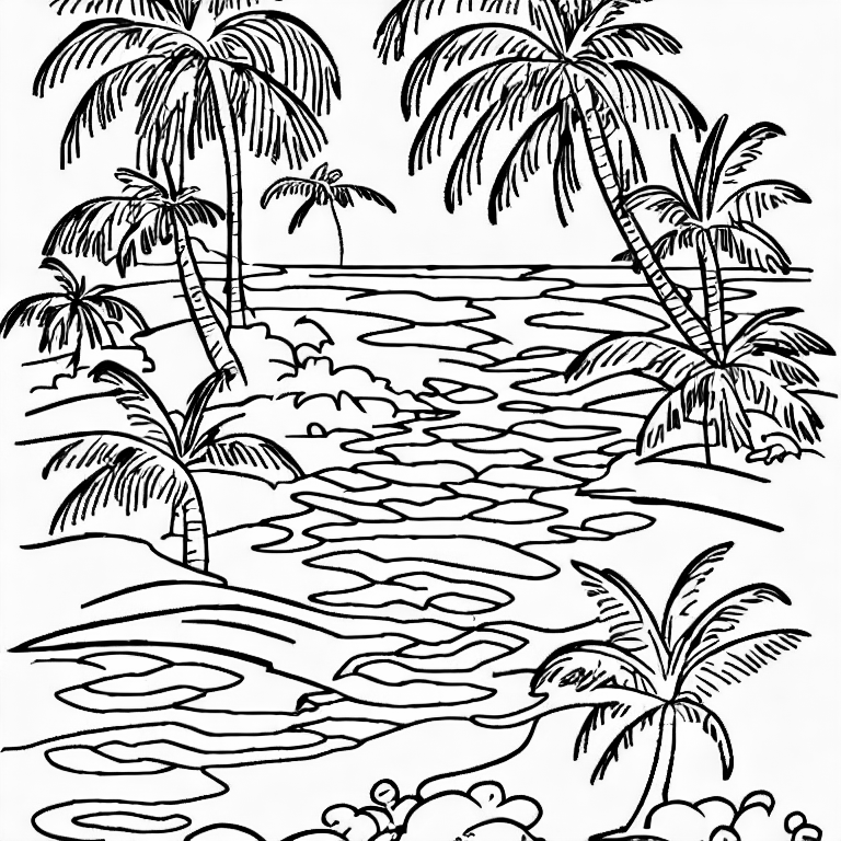 Coloring page of a tropical island