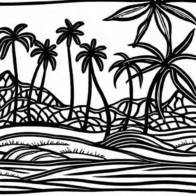 Coloring page of a tropical island