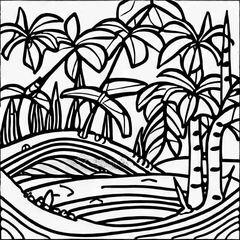 Coloring page of a tropical island