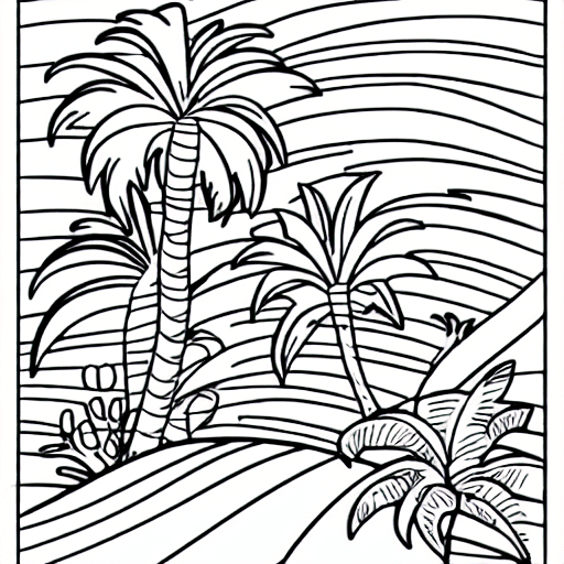 Coloring page of a tropical island