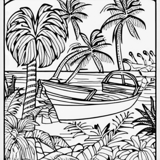 Coloring page of a tropical island