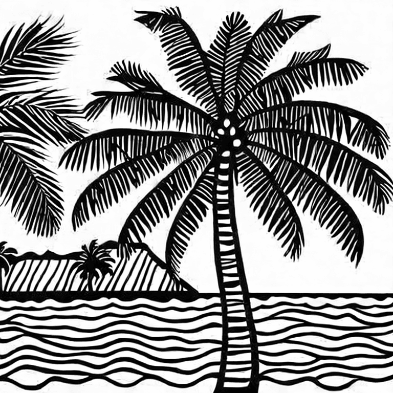 Coloring page of a tropical island