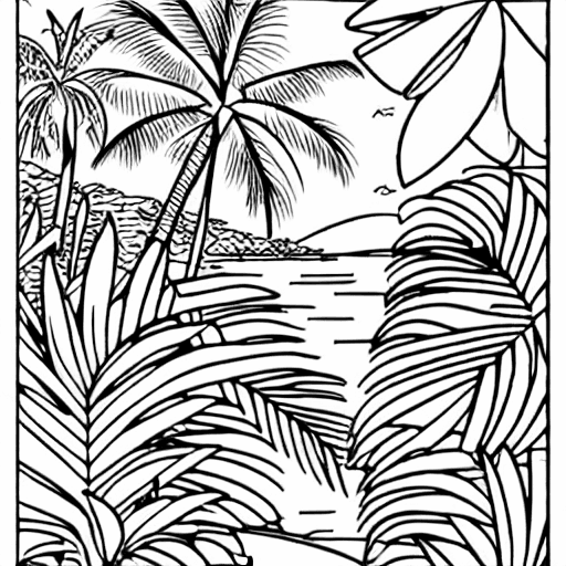 Coloring page of a tropical island