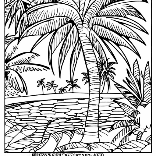 Coloring page of a tropical island