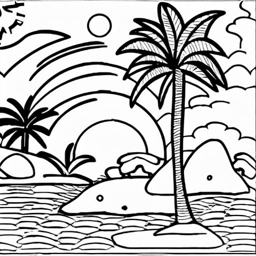 Coloring page of a tropical island