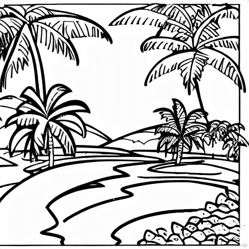 Coloring page of a tropical island