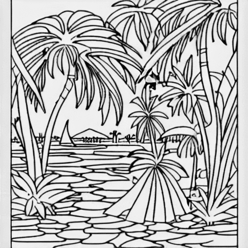 Coloring page of a tropical island