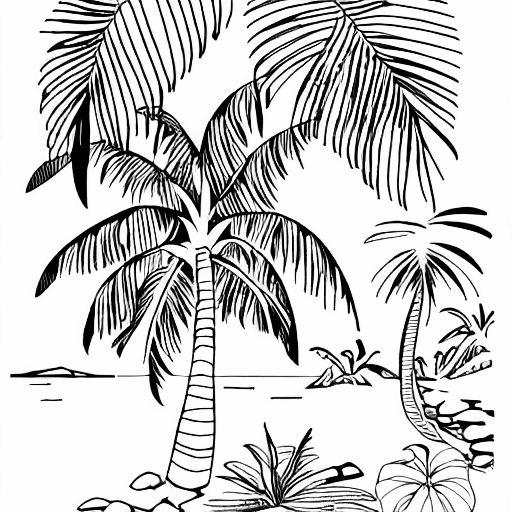 Coloring page of a tropical island