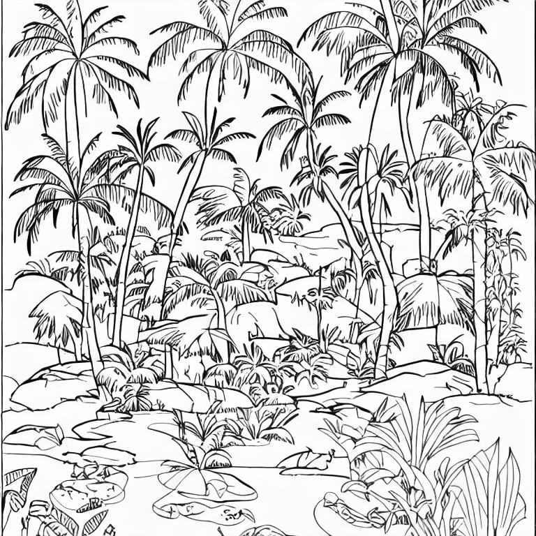 Coloring page of a tropical zoo