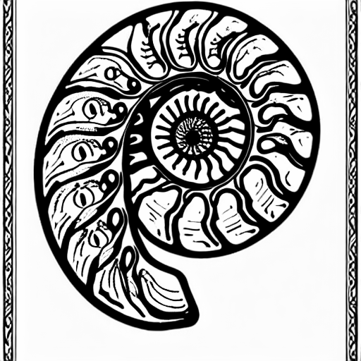 Coloring page of ammonites fosil