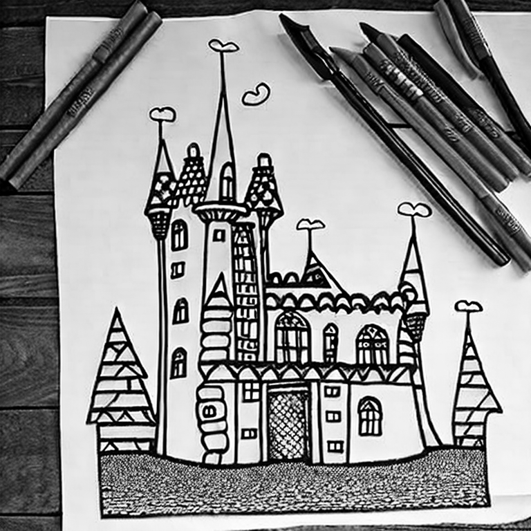 Coloring page of an old castle