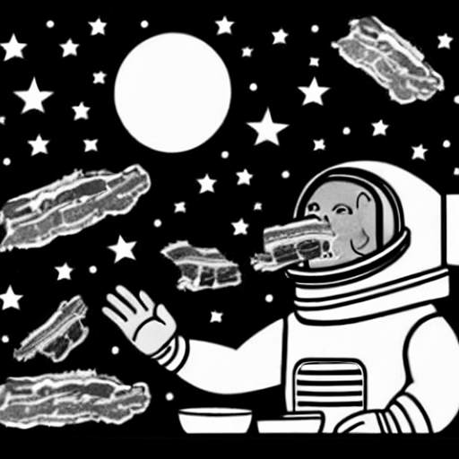Coloring page of astronaut eating bacon