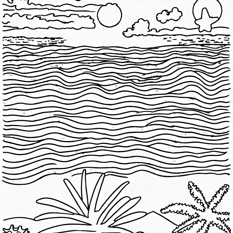 Coloring page of beach sunset