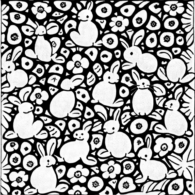 Coloring page of bunnies in a park
