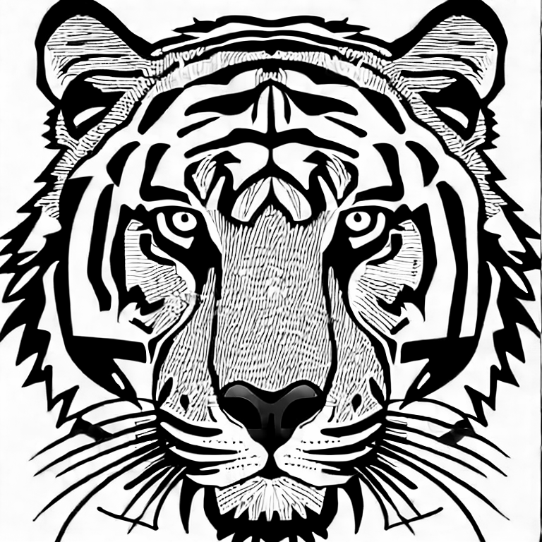 Coloring page of cartoon tiger no background white full body