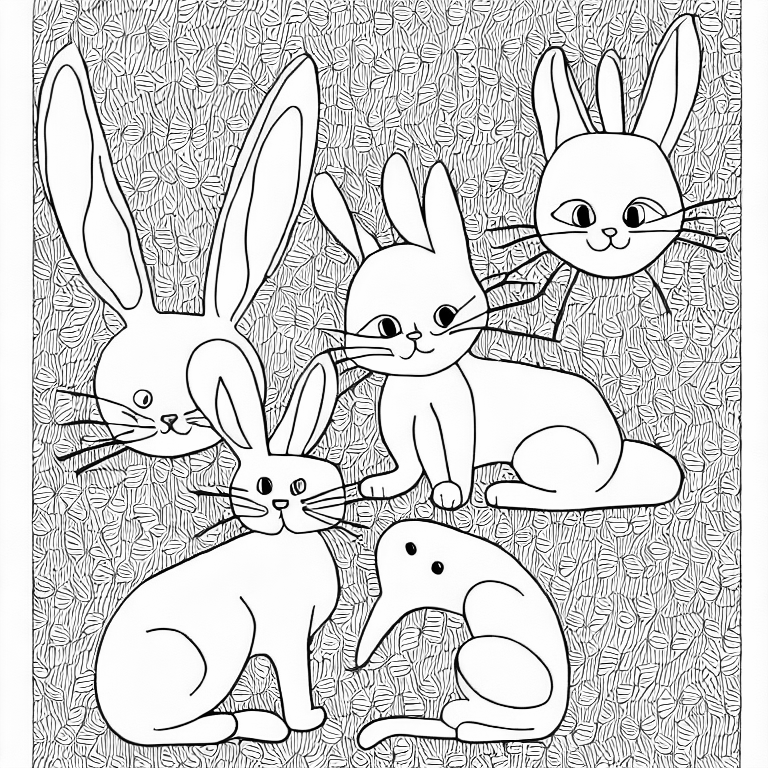 Coloring page of cat and bunny