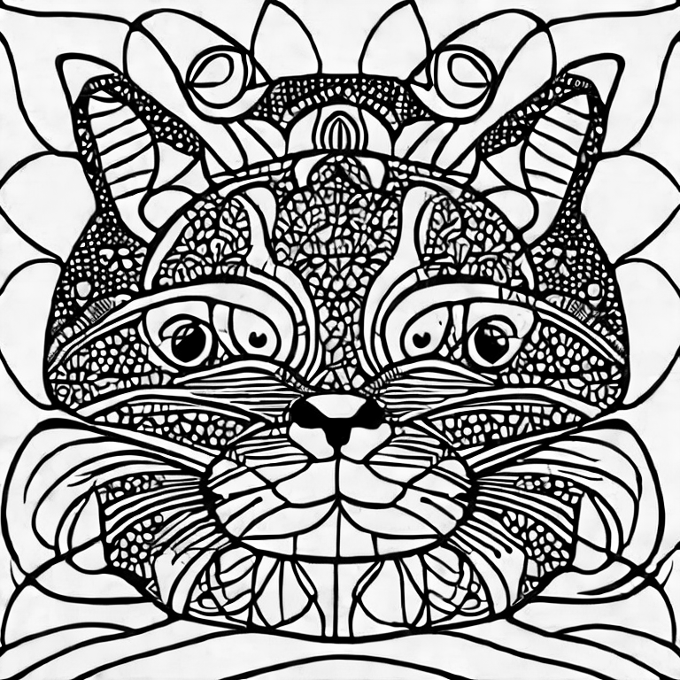 Coloring page of cat and frog hat
