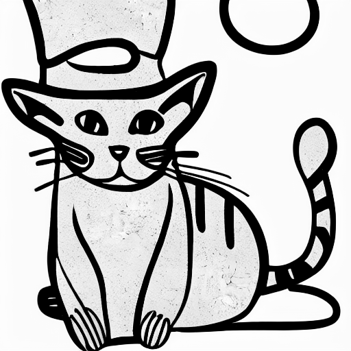Coloring page of cat in a hat
