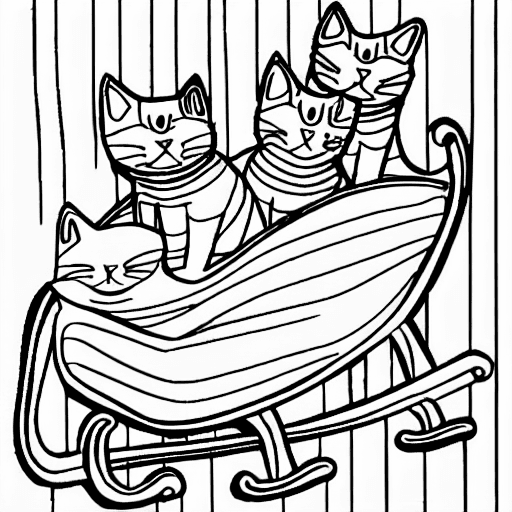 Coloring page of cats in a sleigh