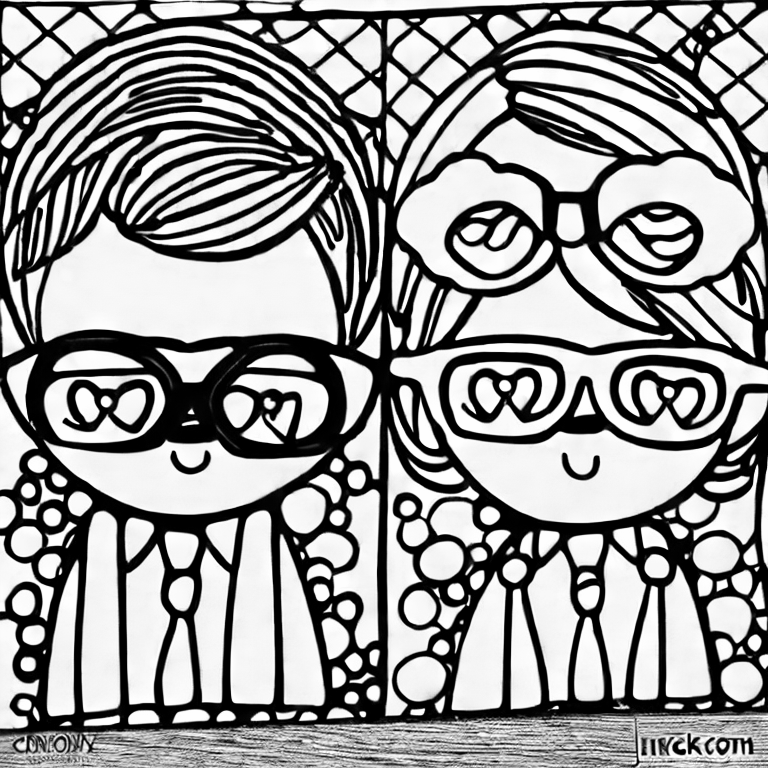 Coloring page of children wearing glasses