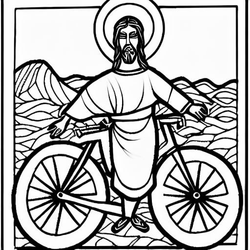 Coloring page of christ on a bike