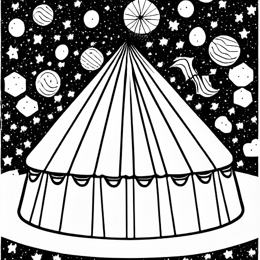 Coloring page of circus tent in the milky way