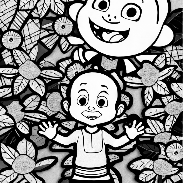 Coloring page of cocomelon with upin ipin