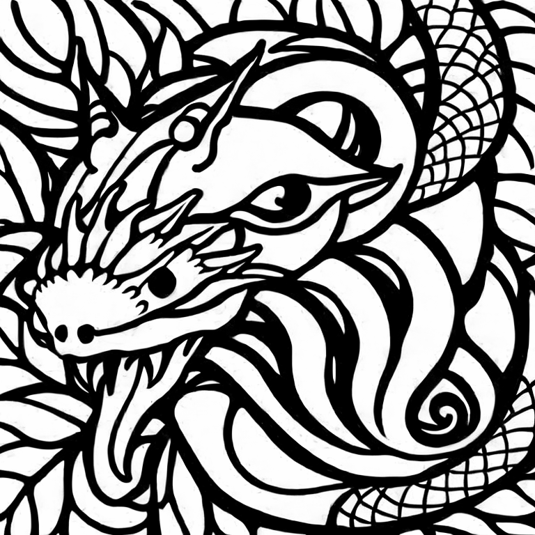 Coloring page of cute baby dragon tatto design