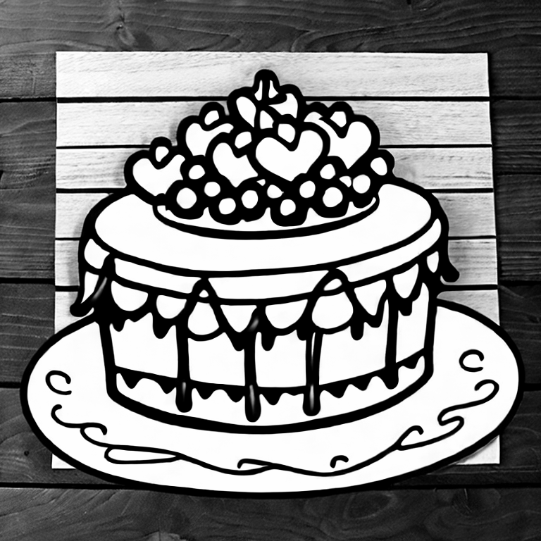 Coloring page of cute cake