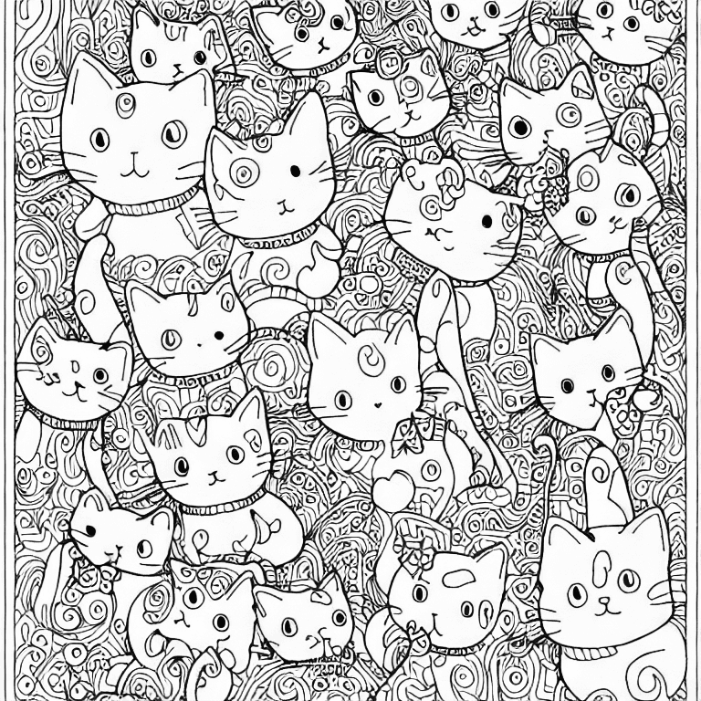 Coloring page of cute cats